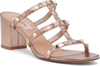 Valentino Garavani Rockstud Metallic Slide Sandal Women) in Rose at Nordstrom, Size 10.5Us