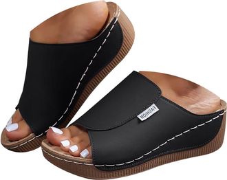 Generic Orthopedic Wedge Sandals for Women Summer Dressy 2025 Casual Open Toe Solid Color Wedge Heel Slides Comfortable Walking Orthotic Platform Sandals with