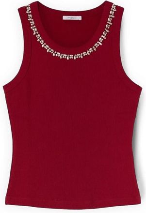 Motivi Top met strass steentjes op de halslijn - Dames - Tops zonder mouwen - Rood - S - Katoen - Tops