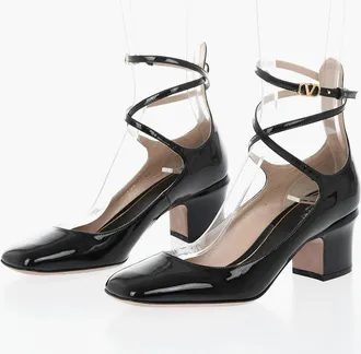 Valentino Patent Leather Ankle-Strap Pumps with Logo Strap 7cm Valentino