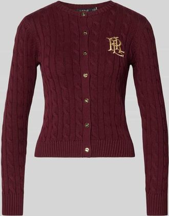 Lauren Ralph Lauren Strickjacke mit Zopfmuster und Label-Stitching Modell RALHAN in Bordeaux, Größe XL