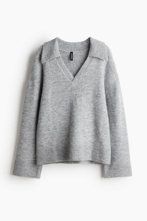 H&M Feinstrickpullover mit Kragen - Grau