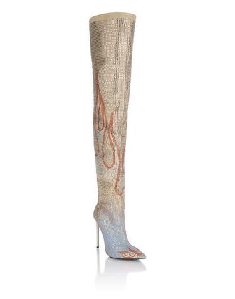 Philipp Plein Suede Strass Boots Hi-Heels Overknees Flame Women in Beige at Nordstrom, Size 39
