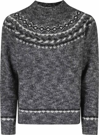 Seventy Gray Mouline Knit Patterned Yoke Alpaca-Blend Sweater