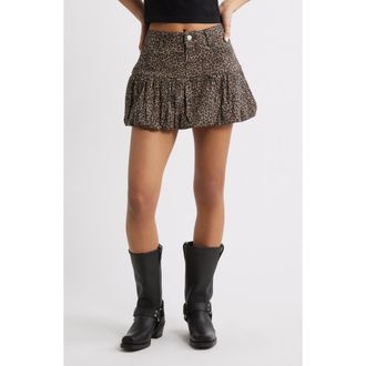 BP. Leopard Print Denim Bubble Miniskirt at Nordstrom, Size 27