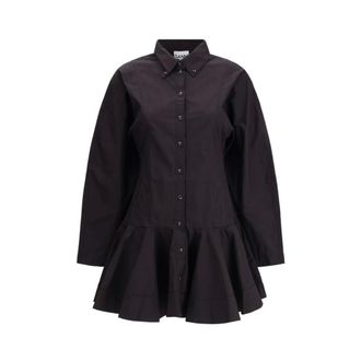 Ganni Kleedjes, Dames, Zwart, 2Xs, Katoen, Korte chemisier jurk met kraag