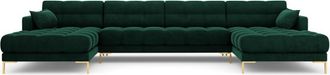 BLOOMINGLOFT Design Panorama Ecksofa Mamaia Samt Smaragdgrün