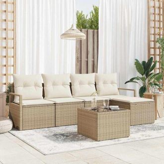 vidaXL Vidaxl - Conjunto De Sof&aacute; De Jard&iacute;n Con Coj&iacute;n 6 Pcs Beige, Crema