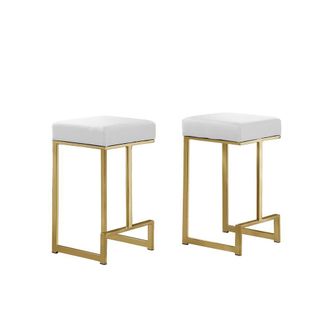 Best Master Furniture Dorrington Faux Leather Backless Counter Height Stool in White/Gold (Set of 2)