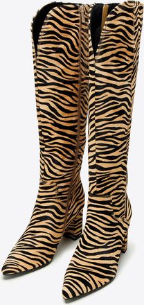 Wittchen Dameslaarzen van leer met haar in dierenprint, zwart en bruin