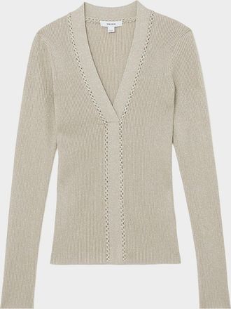 Reiss Lula Metallic Craft-Stitch Rib-Knit Top