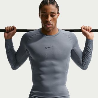 Nike Mens Nike Pro Dri-FIT Tight Long-Sleeve Fitness Top in Grey | FB7919-084