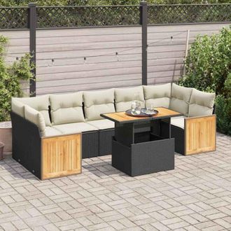 vidaXL Set Sof&aacute;s Jard&iacute;n Y Cojines 8 Pzas Rat&aacute;n Sint&eacute;tico Acacia Negro Vidaxl