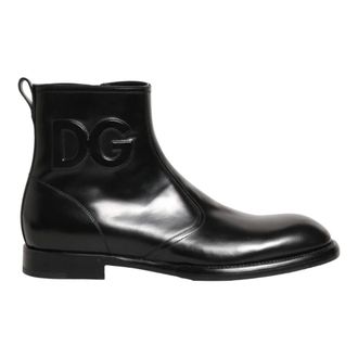 Dolce & Gabbana Ankle Boots, male, Black, Size: 11 US Embossed Logo Ankle Boots