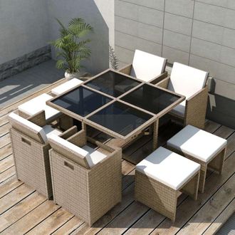vidaXL Vidaxl - Set da Pranzo da Giardino 9 pz con Cuscini in Polyrattan Beige