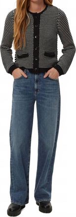 Michael Stars Kaden Crewneck Cardigan In Black/ivory