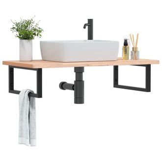 Berkfield Home Basin Shelf Wall Mounted Steel & Solid Wood Beech in Brown