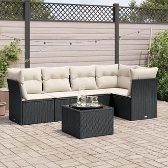 vidaXL Vidaxl - Set De Sof&aacute;s De Jard&iacute;n 6 Piezas Y Cojines Rat&aacute;n Sint&eacute;tico Negro