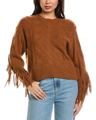 Brodie Cable Fringe Crewneck Cashmere Sweater