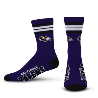 For Bare Feet FBF Originals - NFL 4 Stripe Deuce Crew Socks Size Large 10-13 - Baltimore Ravens