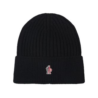 Moncler Beanies, male, Black, Size: ONE SIZE Rib-knit Beanie