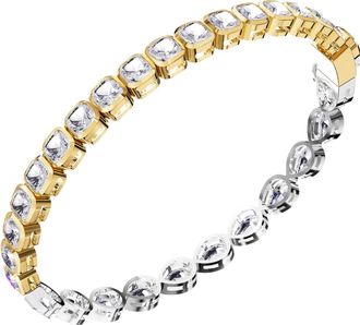 Diamond2Deal 14k Two-tone Gold 12.50 Carat Pear & Cushion Cut Lab Grown Diamond Bangle Bracelet 7