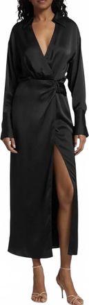 Ramy Brook Aurora Draped Satin Shirt Dress In Black