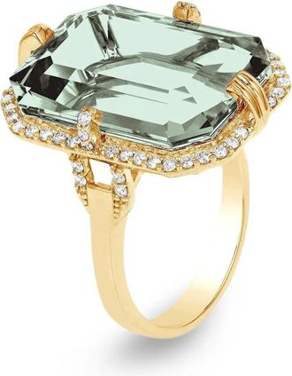 Goshwara 18K yellow gold embellished diamond and prasiolite ring
