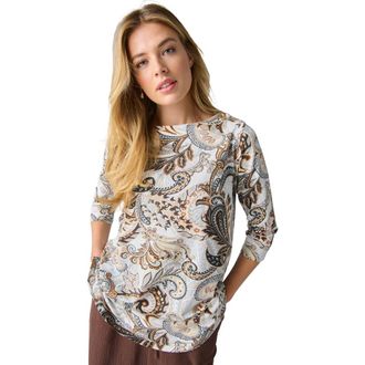 Jessica London Stretch Cotton Boatneck Tunic in Azure Khaki Paisley at Nordstrom, Size 40
