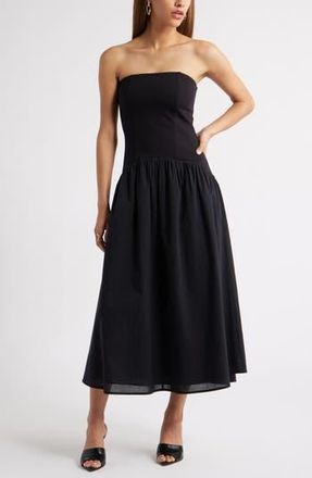 Open Edit Curved Waist Strapless Maxi Dress in Black at Nordstrom Rack, Size Large