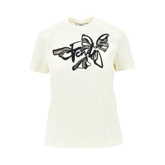 Fendi Logo embroidery T-shirt with tulle inserts Woman M