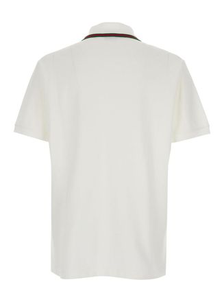 Gucci Mens Polo Shirt With Web Collar, White Cotton T-Shirts And Polos