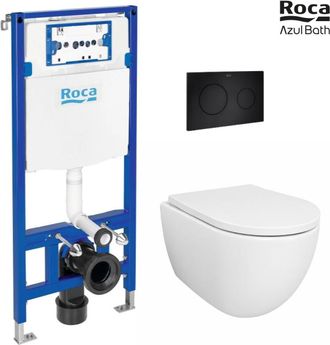 Roca Bastidor Empotrado Roca Duplo Cisterna Empotrada Y Pulsador Pl10 Negro Mate Con Inodoro Suspendido Swiss 53 Cm Tornado Y Soft-close De Azul Bath