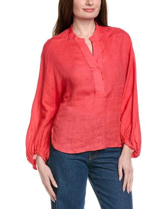 Eleventy Open Collar Linen Shirt