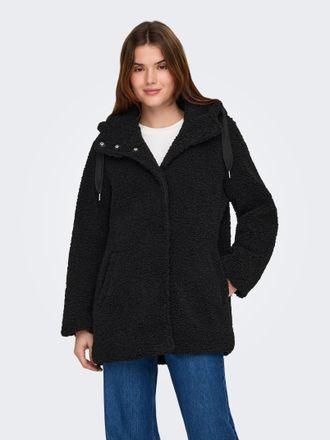 Only Kurzmantel ONLY ONLMINA CURLY TEDDY COAT OTW, Damen, Gr. XS, schwarz, Pl&uuml;sch, Obermaterial: 100% Polyester, unifarben, regular fit, M&auml;ntel Kurzmantel
