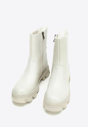 Wittchen Dames Leren Chelsea Boots op een Grijs Beige Platform, Natuurlijk Leer