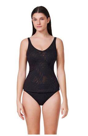 Gottex Skyfall Textured V-Neck D-Cup Tankini Top in Black at Nordstrom, Size 38