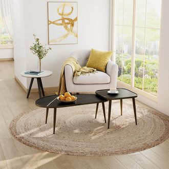Vicco Conjunto De Mesa De Centro Manitoba, Negro, 105 X 64,5 Cm 2 Partes, Vicco