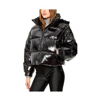 Michael Kors Jassen, Dames, Zwart, L, Nylon, Nylon Cir&eacute; Puffer Jacket