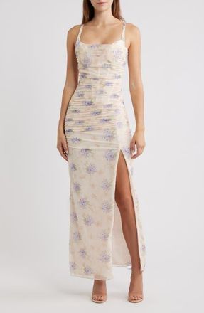 House of CB Lini Corset Mesh Gown in Ivory Sweet Peony at Nordstrom, Size X-Large A