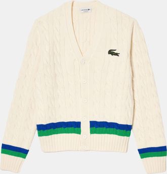 Lacoste Mens Cable Knit Striped Cardigan in Multi colour - Multicolour Wool - Size Medium