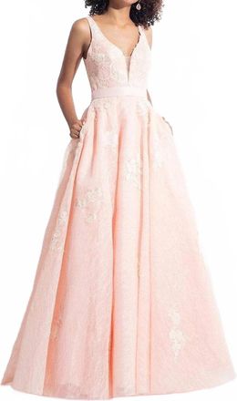 Rachel Allan Textured Sleeveless Detail Prom Gown In Blush