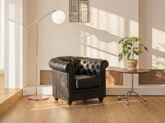 Vente-Unique Sill&oacute;n CHESTERFIELD - Piel sint&eacute;tica - Negro