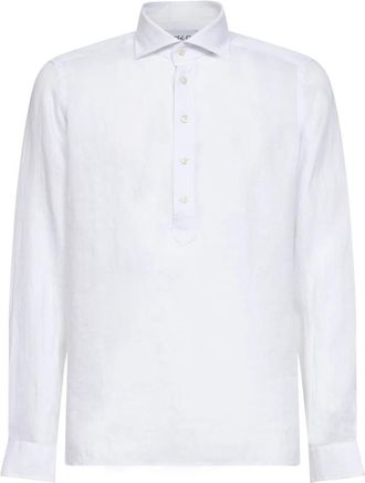 D4.0 Polo met overhemdkraag met vijf knopen - Heren - Zakelijke Overhemden - Wit - XL - Linnen - Overhemden