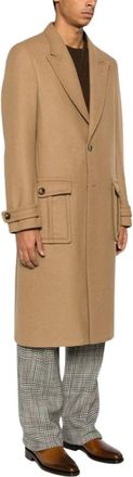 Etro Beige Wollen Jas met Piekrevers - Heren - Mantel - Beige - L - Wol - Jassen