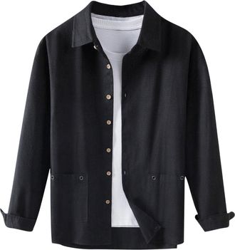 Generic Overshirt Men Button Up Shirt Jackets Long Sleeve Regular Fit Shacket Plain Colour Designer Jacket with Pockets Smart Casual Mens Shirts Spring Summer