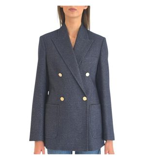 Eleventy Jassen, Dames, Blauw, S, Katoen, Double-breasted Blazer