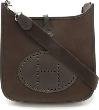 Herm&egrave;s Dark Brown White Toile Officier Shoulder Bag (Pre-Owned)