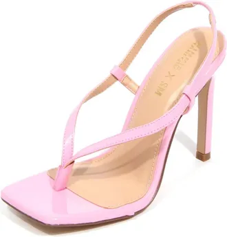 Steve Madden Roze Patent Sandaal Bashment Stijl - Dames - Sandalen met hakken - Roze - 38 1/2 EU - Schoenen