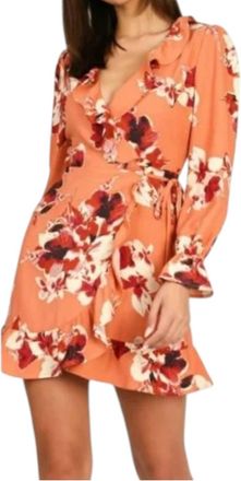 Honey Punch Floral Ruffle Wrap Dress In Orange